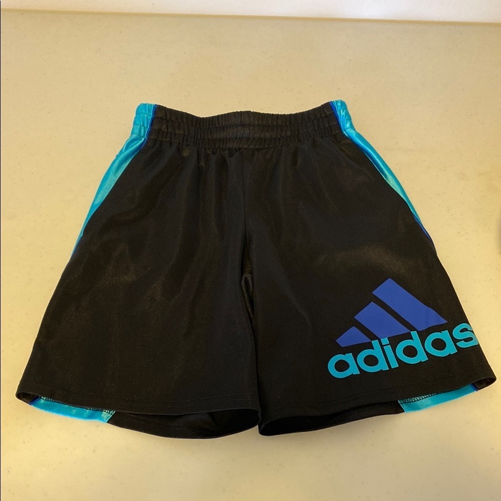 Kids Adidas Black and Blue Athletic Shorts
